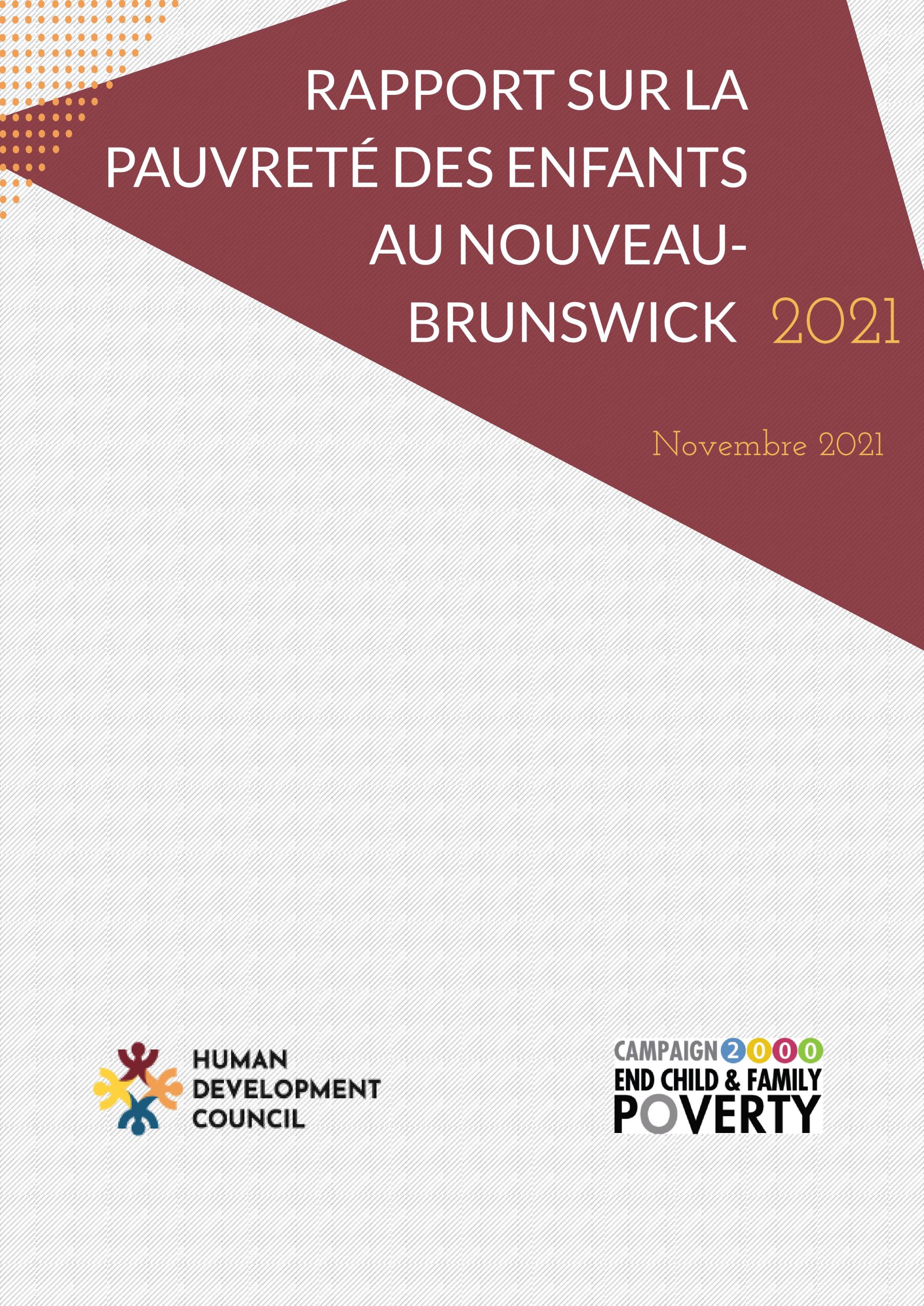 Rapport 2021 sur la pauvreté des enfants au Nouveau-Brunswick